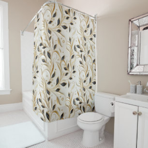 Glamorous White Gold & Black Seamless Patterns Shower Curtain