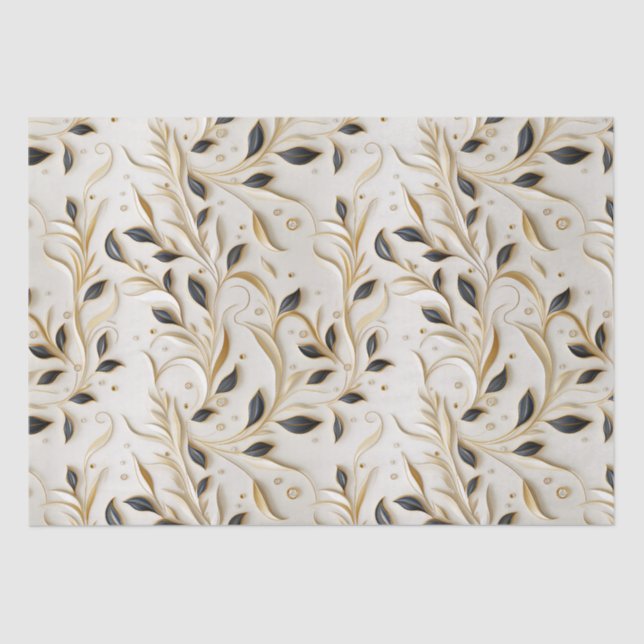 Glamorous White Gold & Black Seamless Patterns Tissue Paper (Front)