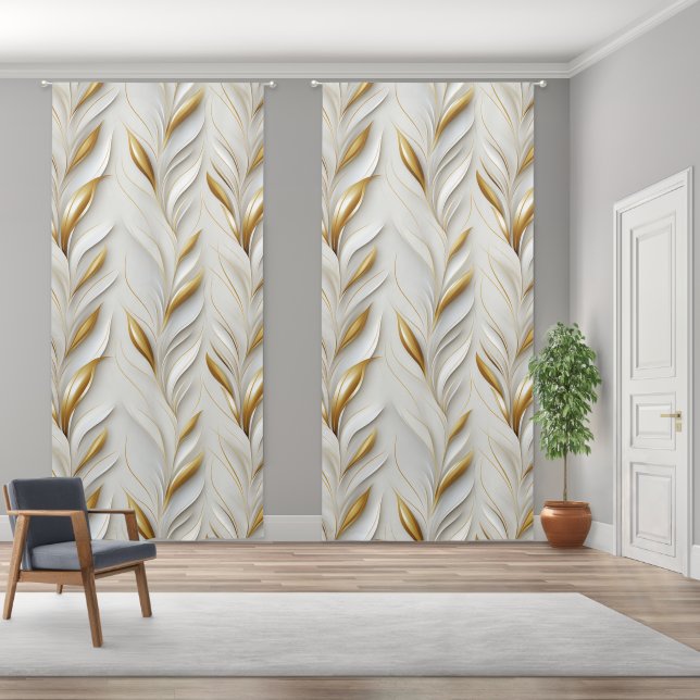 Glamorous White & Gold Seamless Patterns Blackout Curtains (Wide)