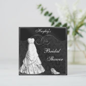 Glamorous White Gown Black Silver Bridal Shower Invitation (Standing Front)