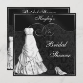 Glamorous White Gown Black Silver Bridal Shower Invitation (Front/Back)