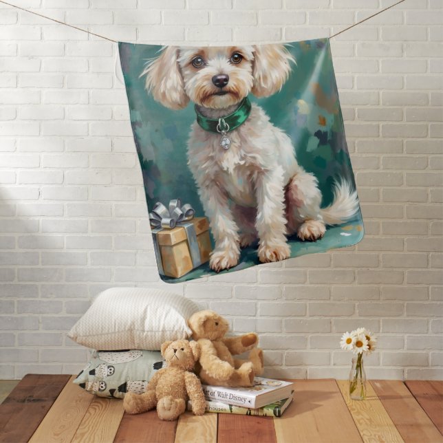 Glamorous White Poodle Princess Christmas Art Baby Blanket (In Situ)