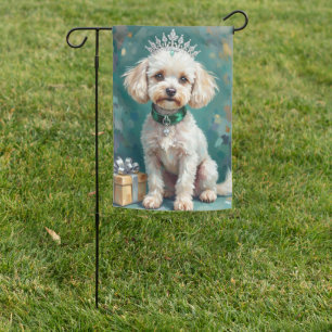 Glamorous White Poodle Princess Christmas Art Garden Flag