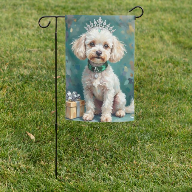 Glamorous White Poodle Princess Christmas Art Garden Flag (In SItu)