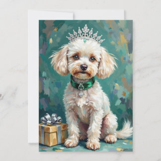Glamorous White Poodle Princess Christmas Art Holiday Card