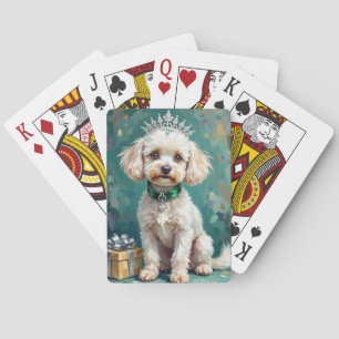 Glamorous White Poodle Princess Christmas Art Poker Cards