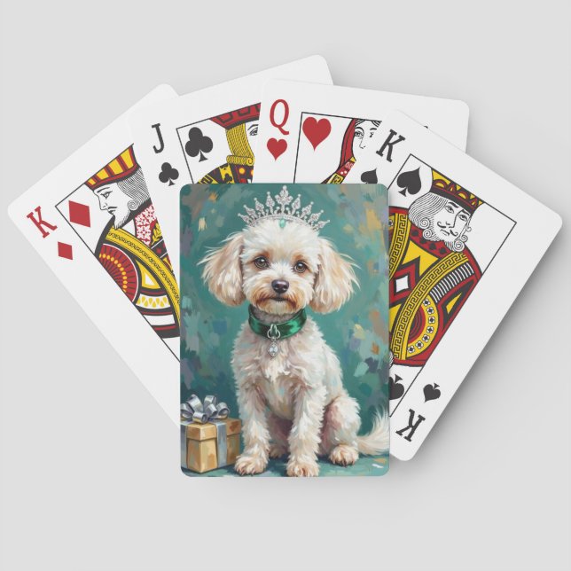 Glamorous White Poodle Princess Christmas Art Poker Cards (Back)