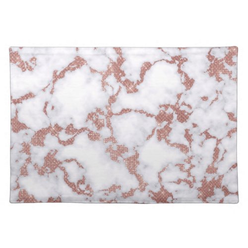 Glamorous White Rose Gold Glitter Marble Pattern Cloth Placemat