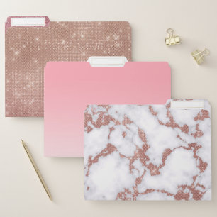 Glamorous White Rose Gold Glitter Marble Pattern File Folder