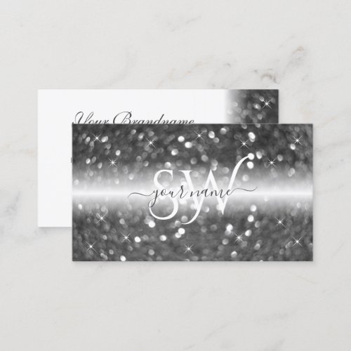 Glamorous White Silver Sparkling Glitter Initials Business Card