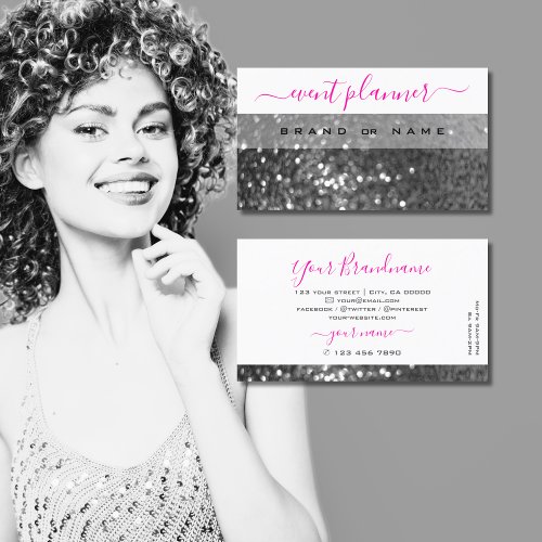 Glamorous White Silver Sparkling Glitter Shimmery Business Card