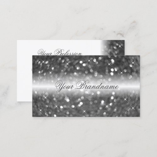 Glamorous White Silver Sparkling Glitter Stylish Business Card