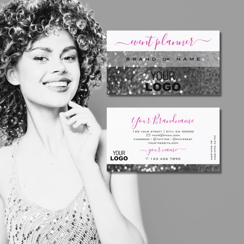 Glamorous White Silver Sparkling Glitter with Logo Business Card