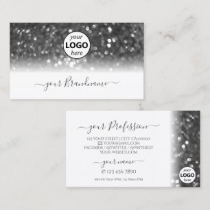 Glamorous White Silver Sparkling Glitter with Logo Business Card