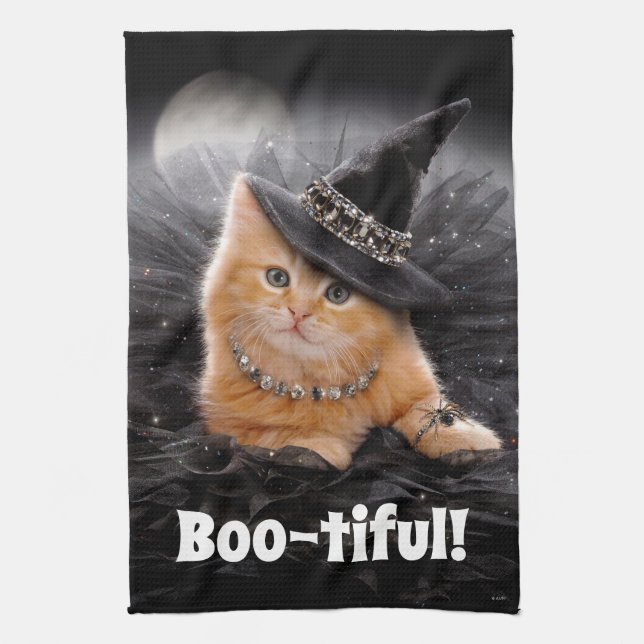 Glamorous Witch Kitten Kitchen Towel (Vertical)