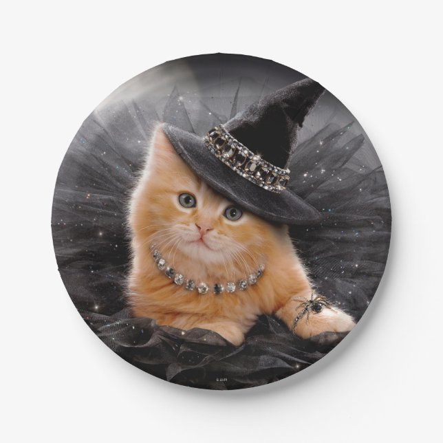 Glamorous Witch Kitten Paper Plates (Front)