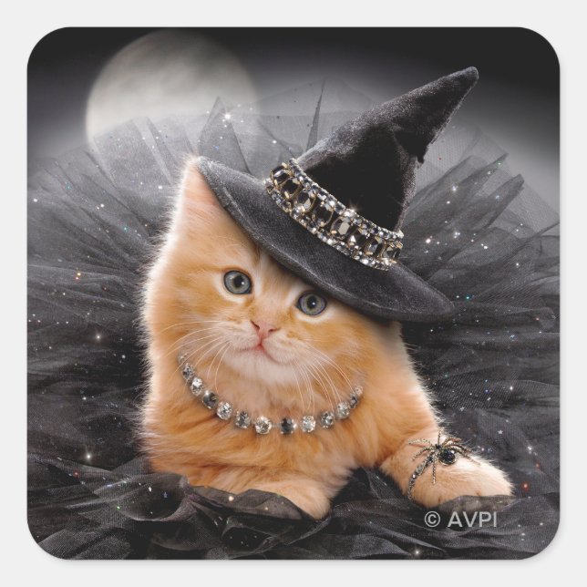Glamorous Witch Kitten Square Sticker (Front)