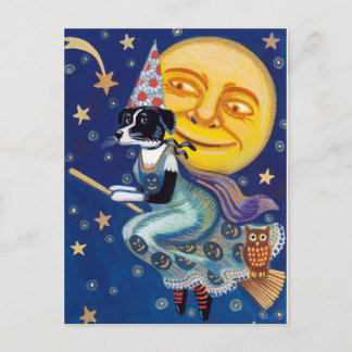 Glamorous Witch rides the Halloween Skies Postcard
