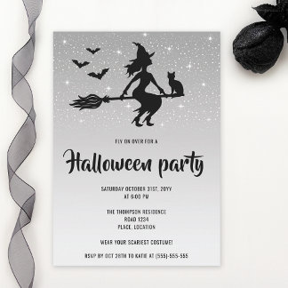 Glamorous Witch Silver And Black Halloween Party Invitation