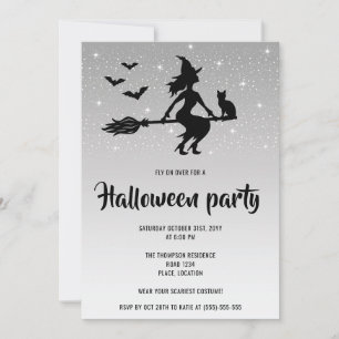 Glamorous Witch Silver And Black Halloween Party Invitation