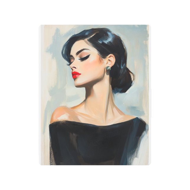 Glamorous Woman in Black Metal Print (Front)