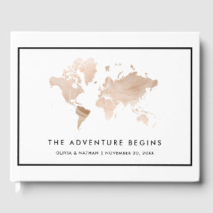 Glamorous World Map   Elegant Travel Theme Guest Book