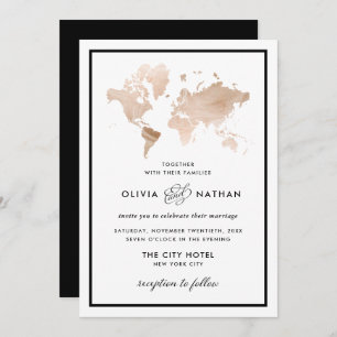 Glamorous World Map Elegant Travel Theme Wedding Invitation