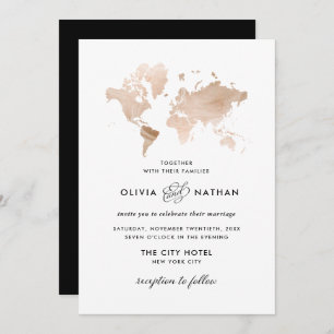 Glamorous World Map Elegant Travel Theme Wedding Invitation
