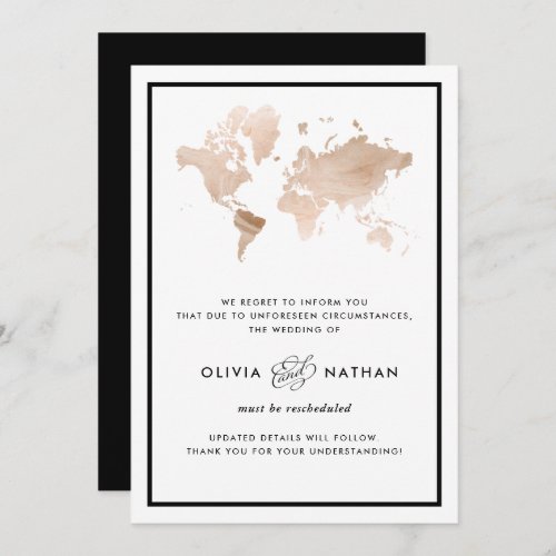 Glamorous World Map  Wedding Cancellation Invitation