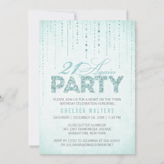 Glamour Aqua Blue 21 Again Birthday Invitation