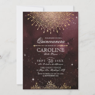 Glamour Art Deco Burgundy Quinceanera Invitation