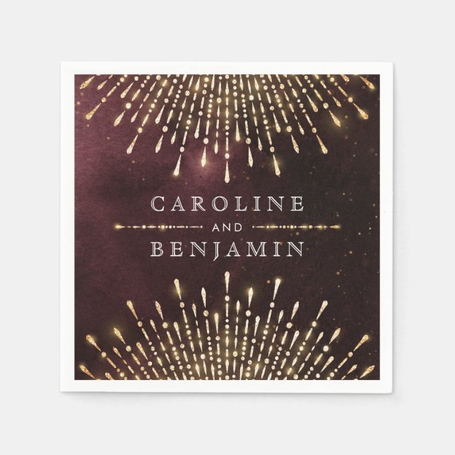 Glamour Art Deco Burgundy Vintage wedding Napkins (Front)