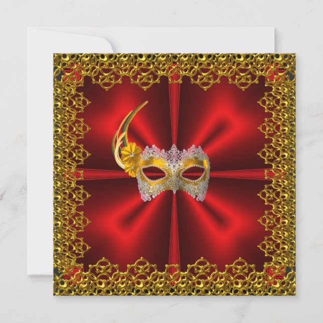 Glamour Ball Invitation Elegant Red  Gold (Front)
