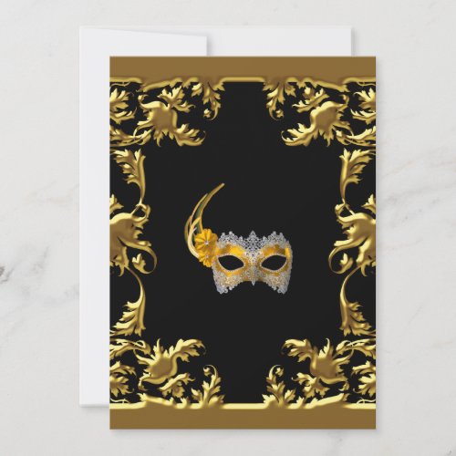 Glamour Ball Masquerade Elegant Black Gold Invitation