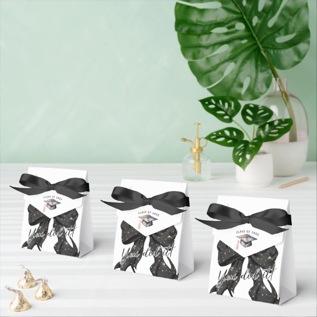Glamour Black Gold Bow Graduation Favor Boxes (Multiple)