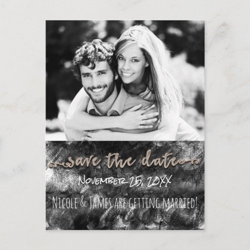 Glamour Black  Gold Chic Save The Date Photo Announcement Postcard