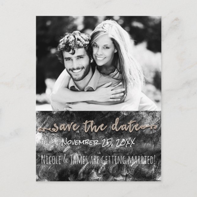 Glamour Black & Gold Chic Save The Date Photo Announcement Postcard (Front)