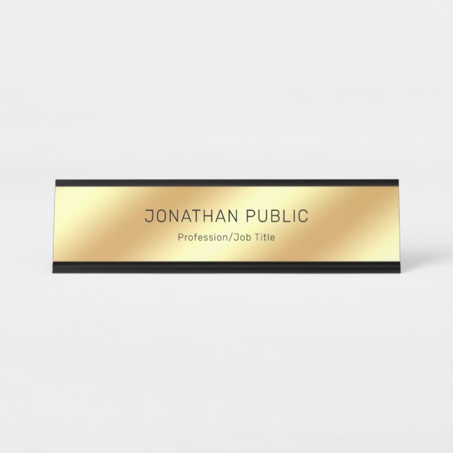 Glamour Black & Gold Modern Elegant Luxurious Desk Name Plate (Front)