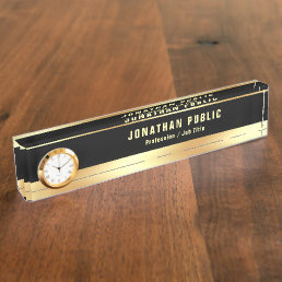 Glamour Black Gold Modern Template With Clock Desk Name Plate