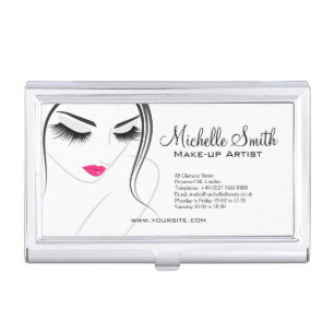 Glamour Black White Pink Lashes Makeup and Beauty Business Card Holder