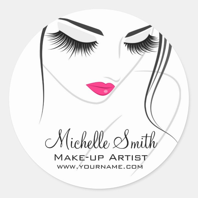 Glamour Black White Pink Lashes Makeup and Beauty  Classic Round Sticker (Front)