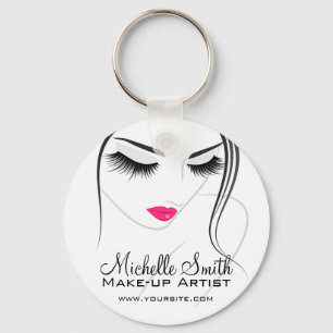 Glamour Black White Pink Lashes Makeup and Beauty Keychain