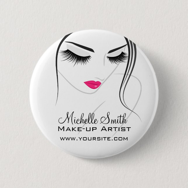 Glamour Black White Pink Lashes Makeup and Beauty  Pinback Button (Front)