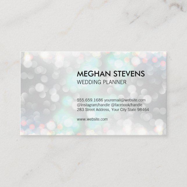 Glamour Bokeh Wedding Planner Appointment Card (Front)
