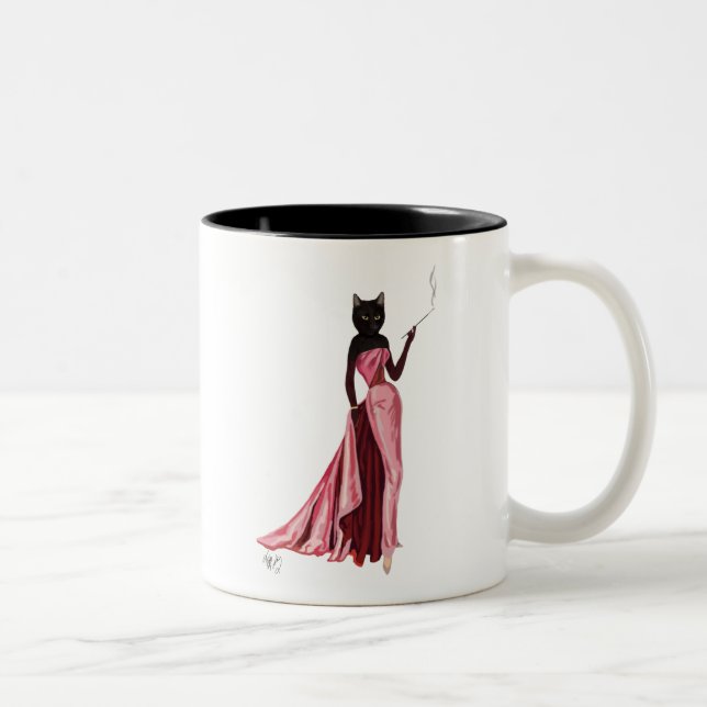 Glamour Cat in Pink 2 Two-Tone Coffee Mug (Right)