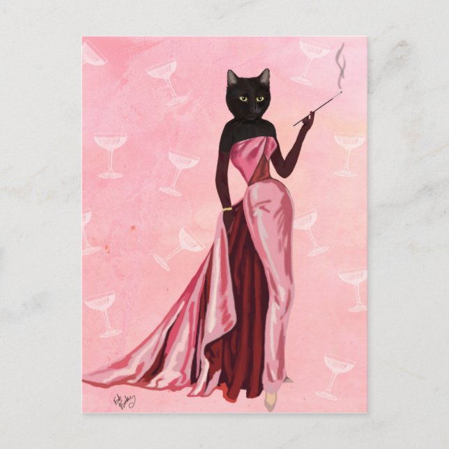 Glamour Cat in Pink Postcard (Front)
