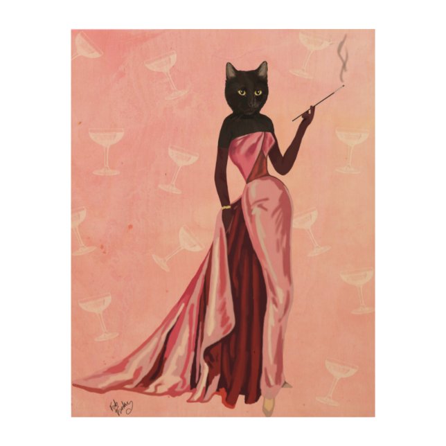 Glamour Cat in Pink Wood Wall Decor (Front)