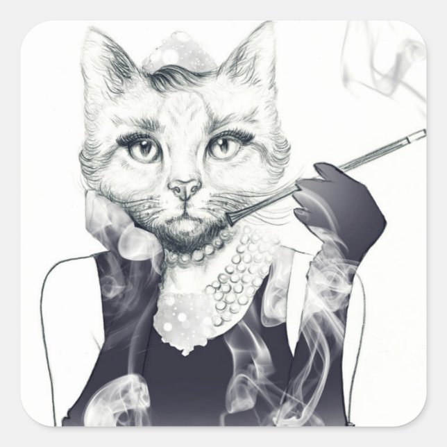 Glamour Cat Square Sticker (Front)