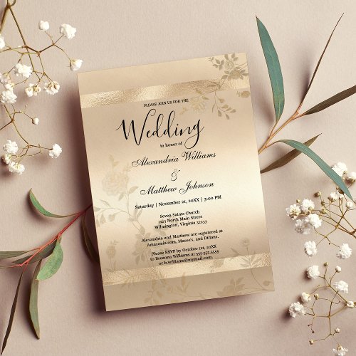 Glamour Champagne Gold Luxury Floral Wedding Invitation