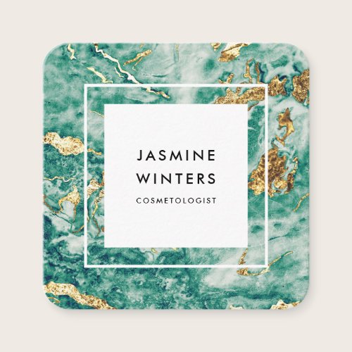 Glamour chic gold foil turquoise marble watercolor square business card